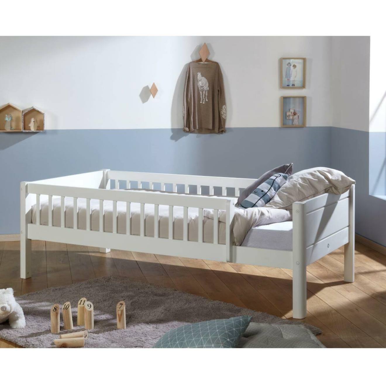 Lit Enfant Avec Barrières Bois Massif Victoria Blanc