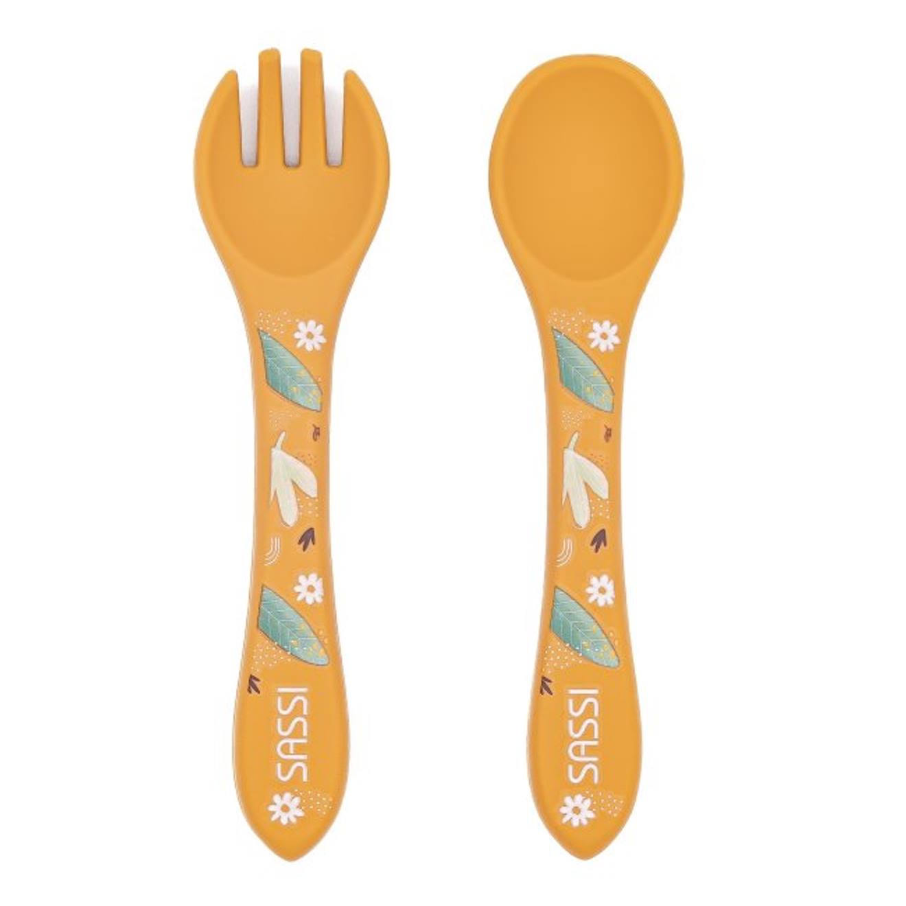 Set Fourchette Et Cuillère En Silicone Animaux Orange