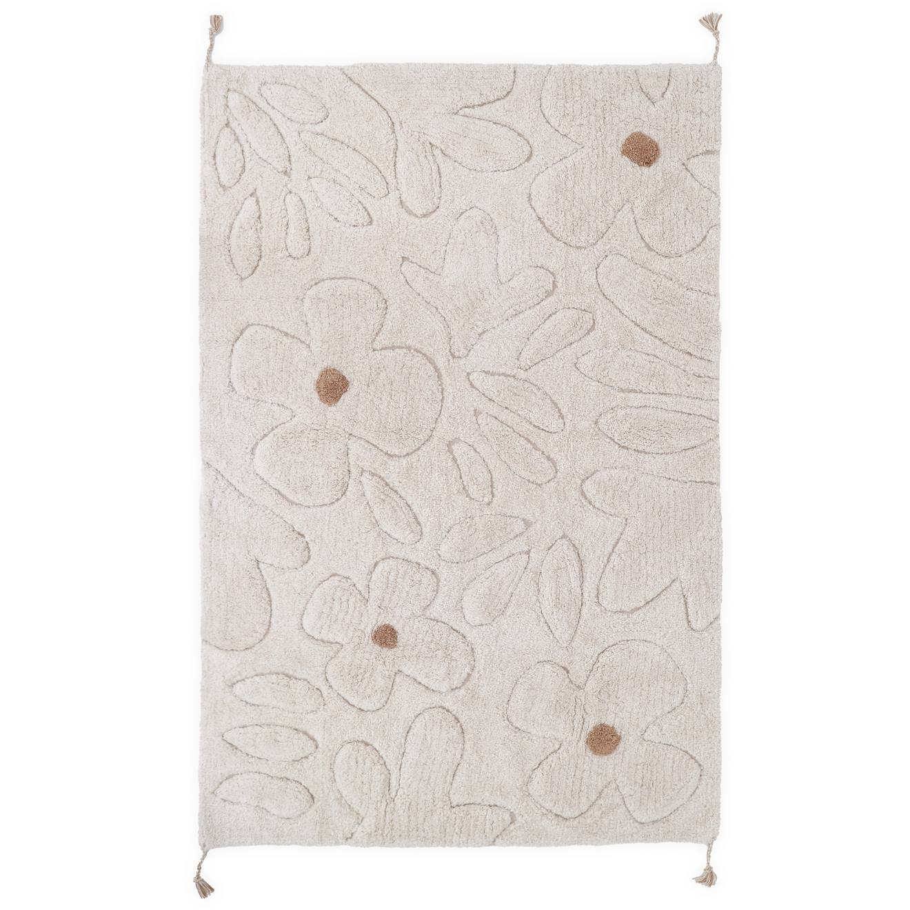 Tapis Enfant Coton Lavable Motif Fleurs Gentle Flora Ecru