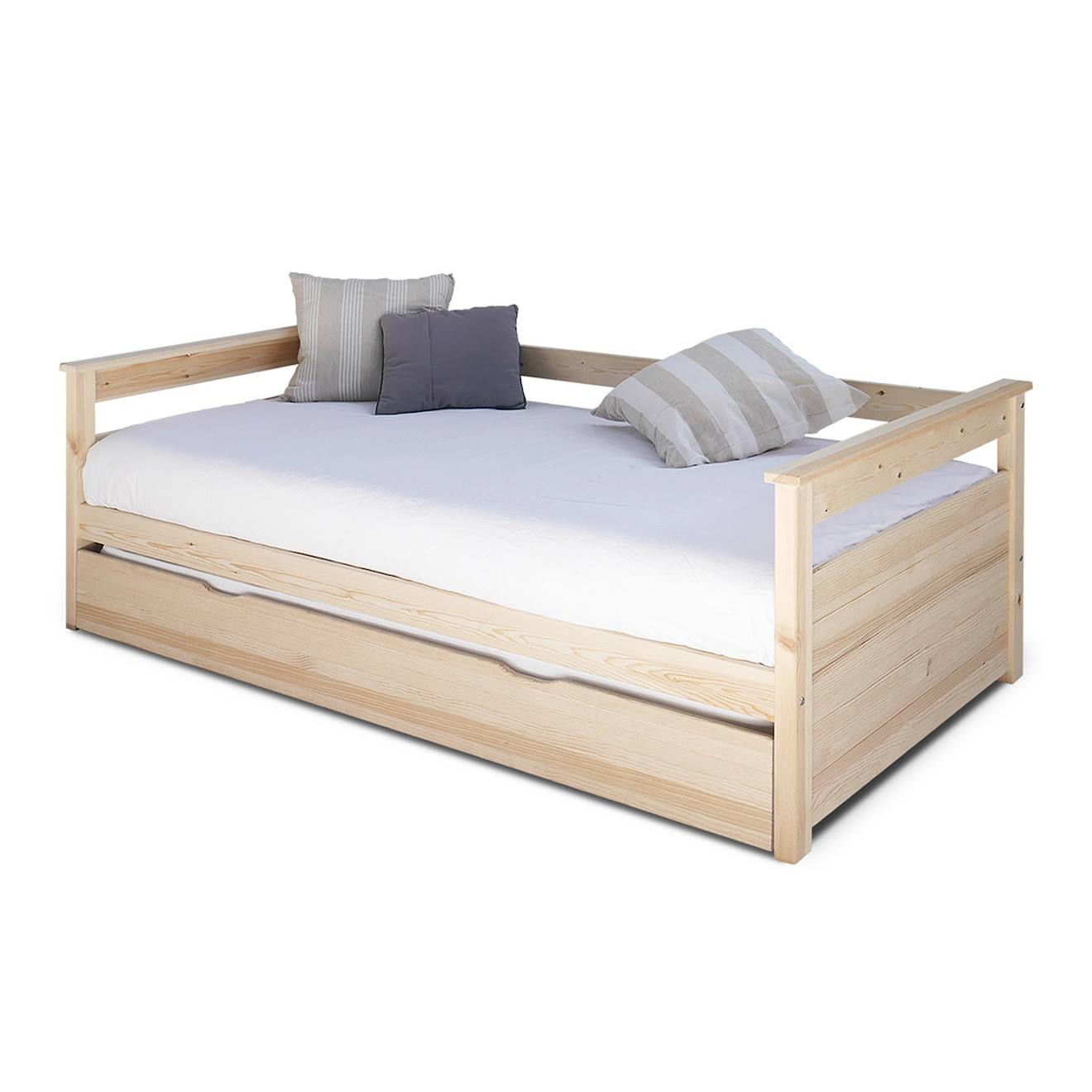 Lit Banquette Gigogne Bois Massif Izao Bois Naturel