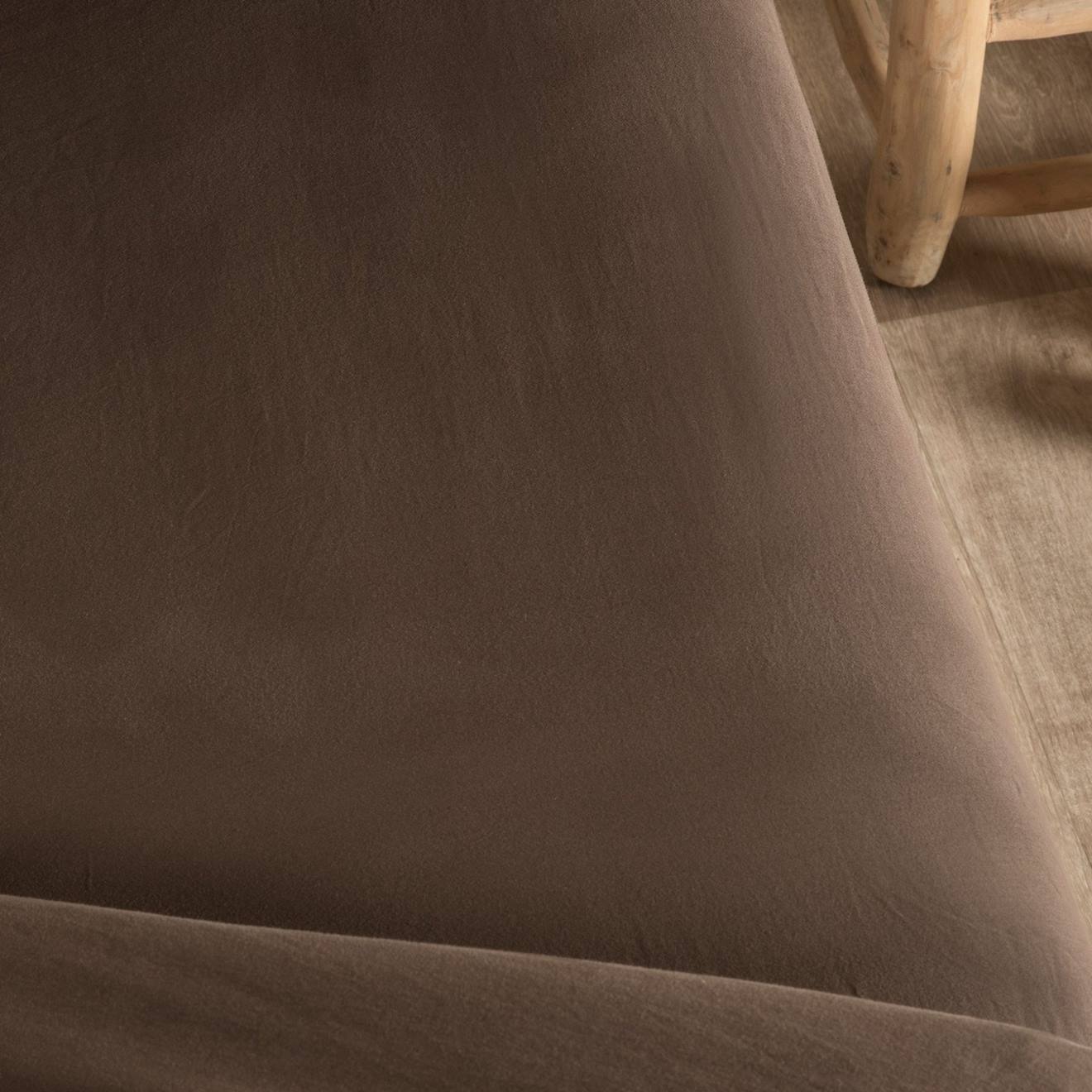 Drap Housse Satin De Coton Bio Lavé 1 Personne Brun