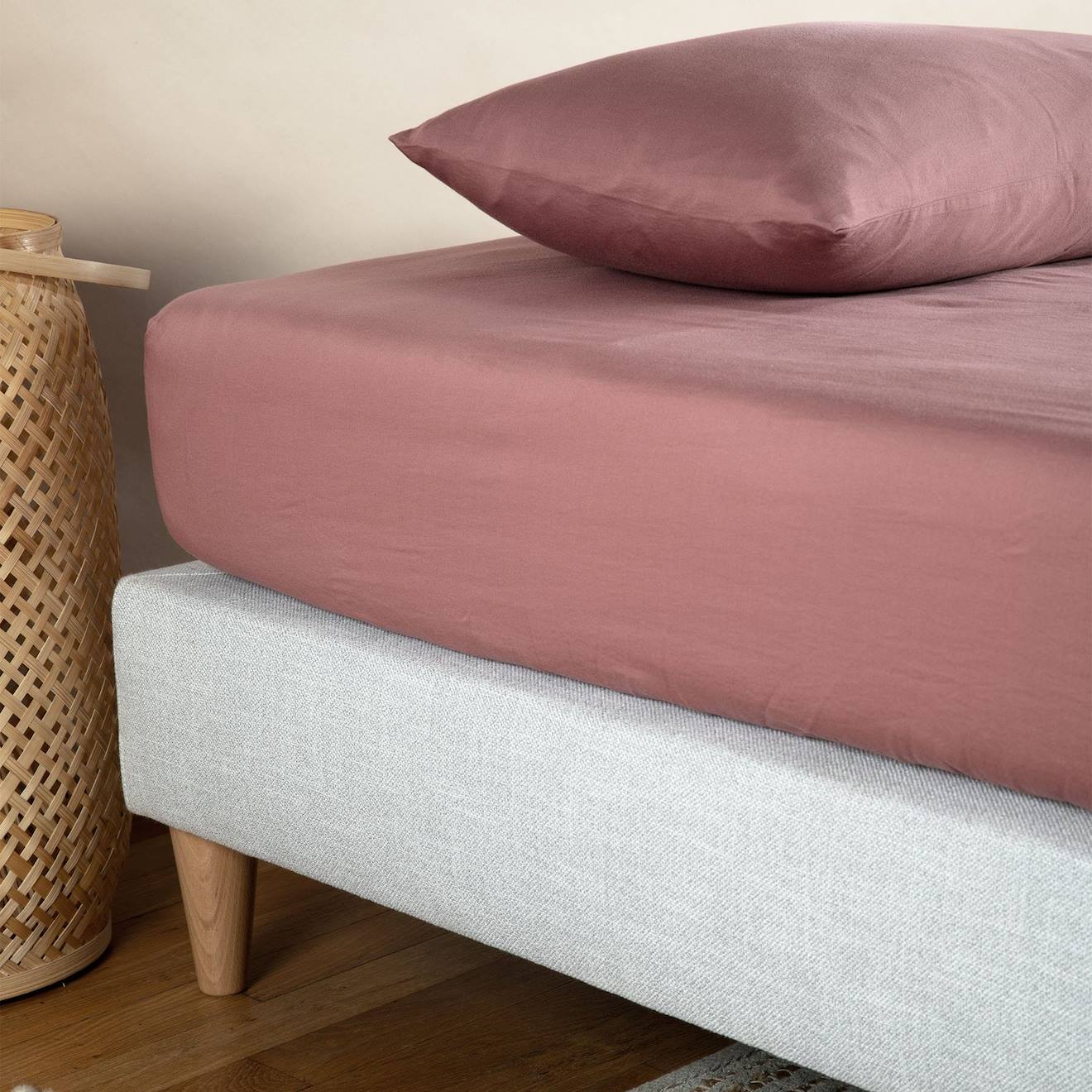 Kadolis - Drap Housse Pur Coton Bio 1 Personne Bois De Rose
