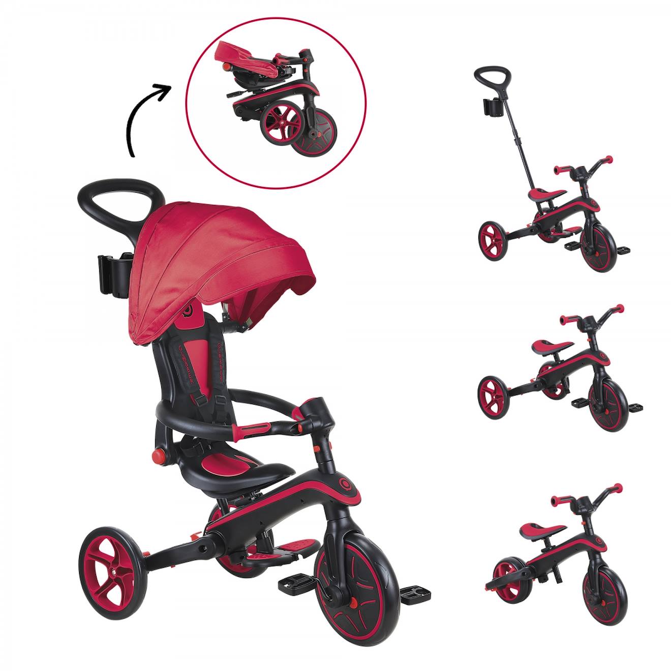 Globber - Tricycle Explorer 4-en-1 Évolutif & Pliable Rouge