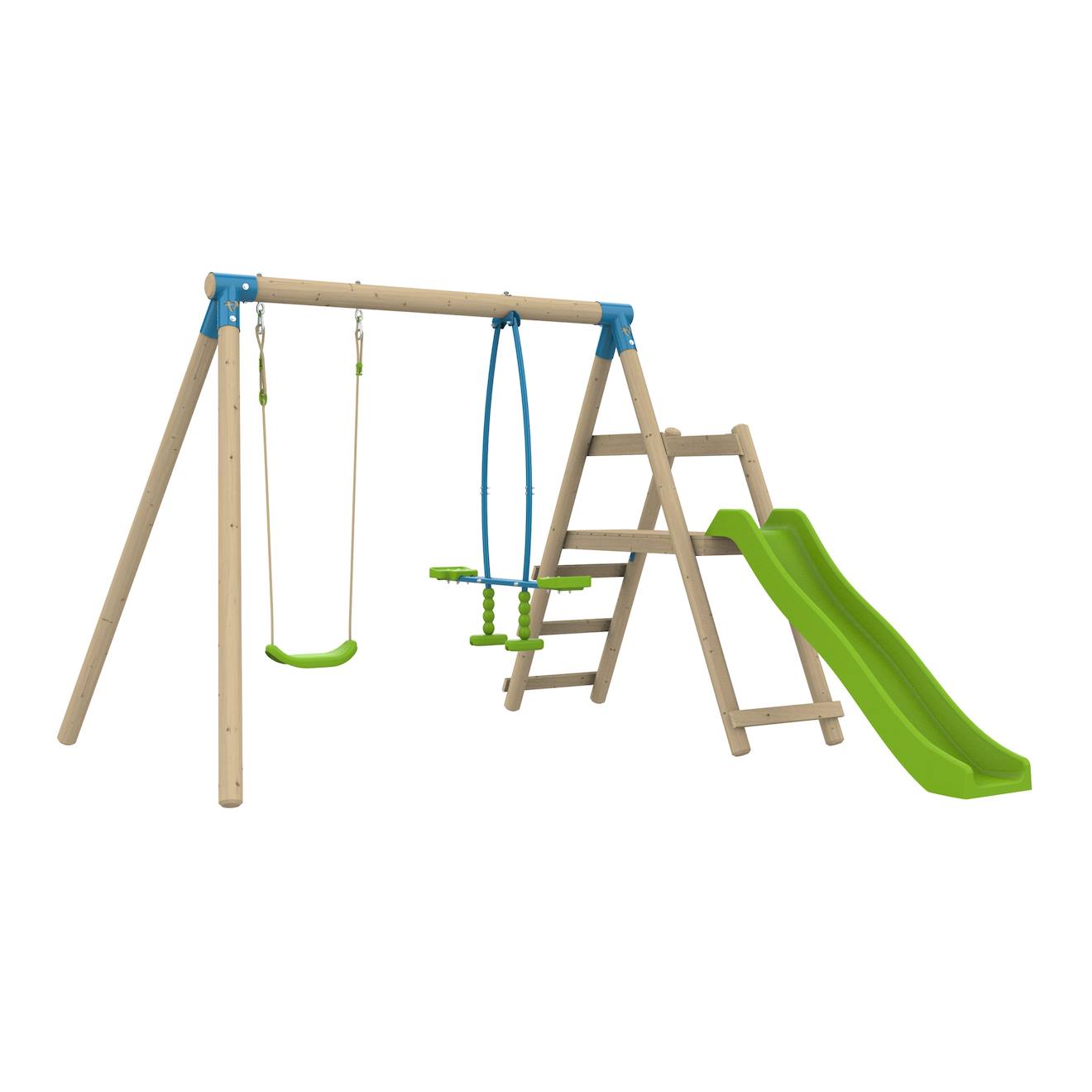 Station Balançoire Et Vis-à-vis Arbousier Bois H190cm Marron - Bleu - Vert