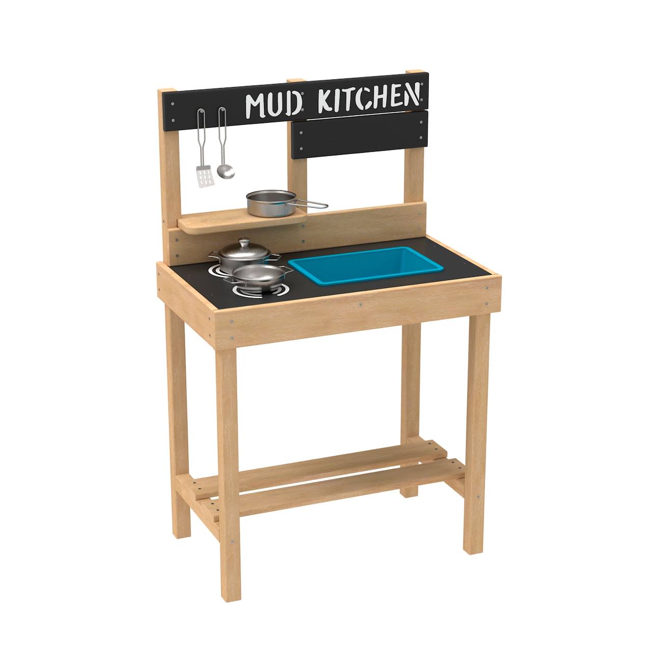 TP Toys - Cuisine D'extérieur Pour Enfant Little Cook Bois Fsc® Marron - Bleu - Noir