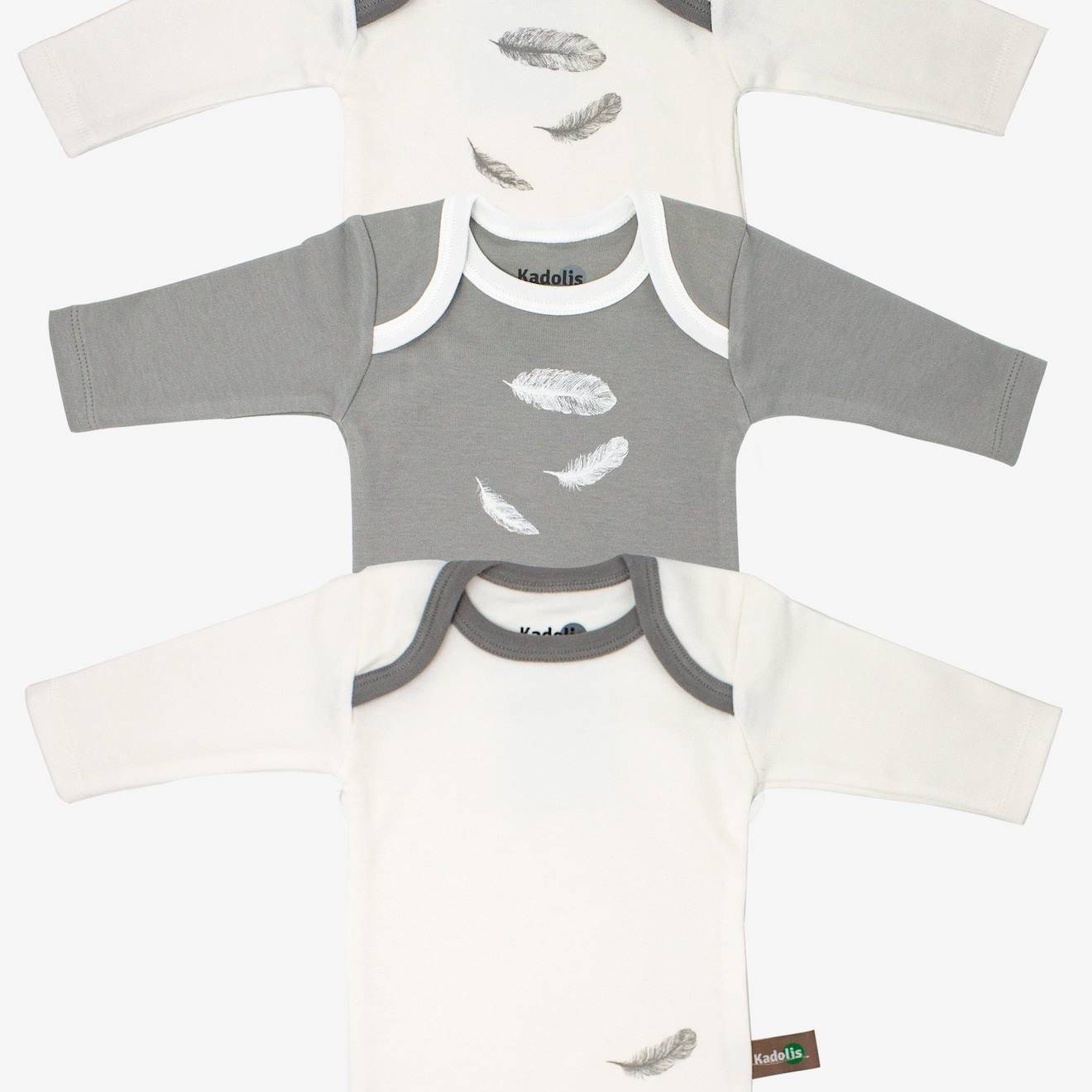 Body Manches Longues En Coton Bio À Motifs Plumes (lot De 3) Gris Foncé