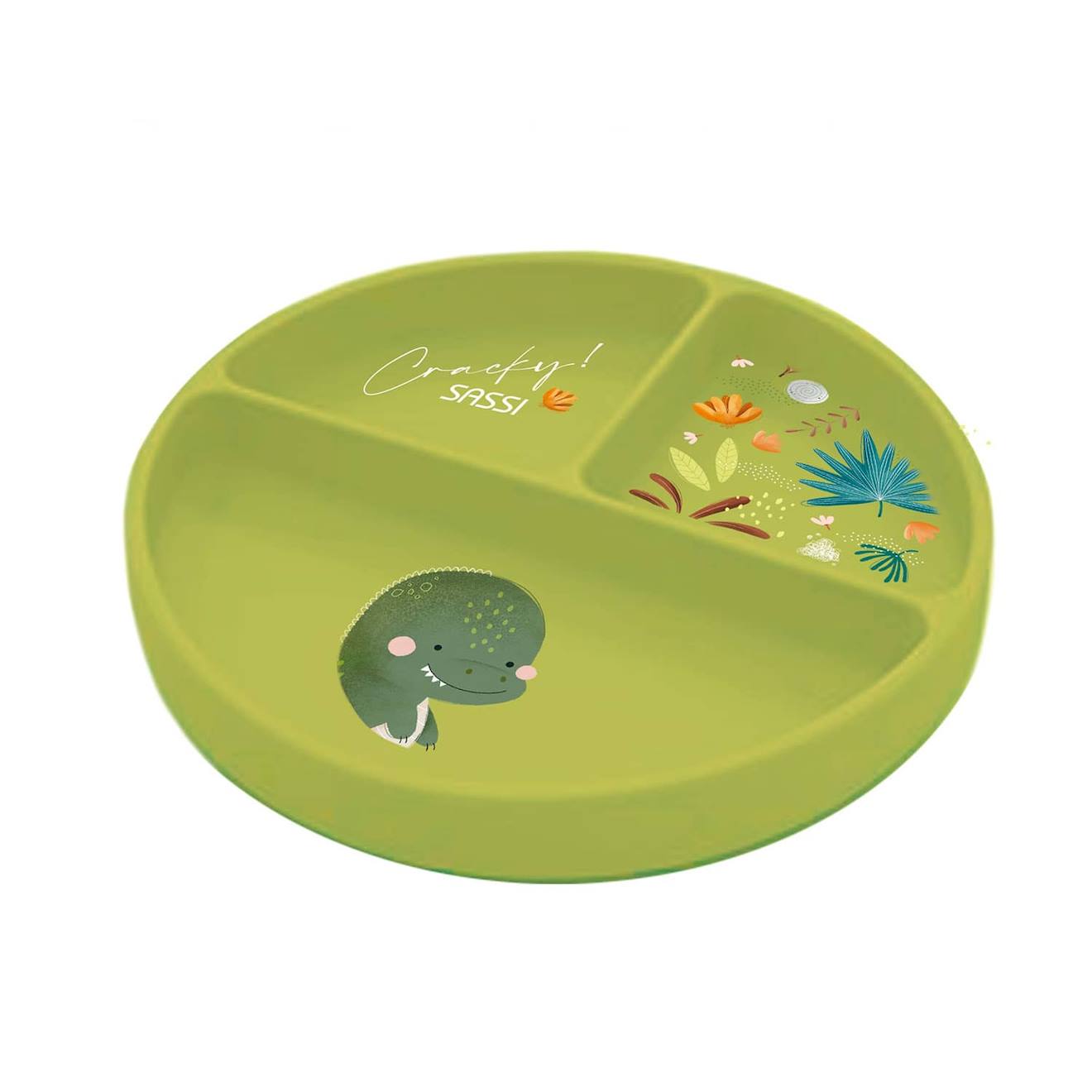 Assiette Compartimentée En Silicone Avec Ventouse Animaux Vert