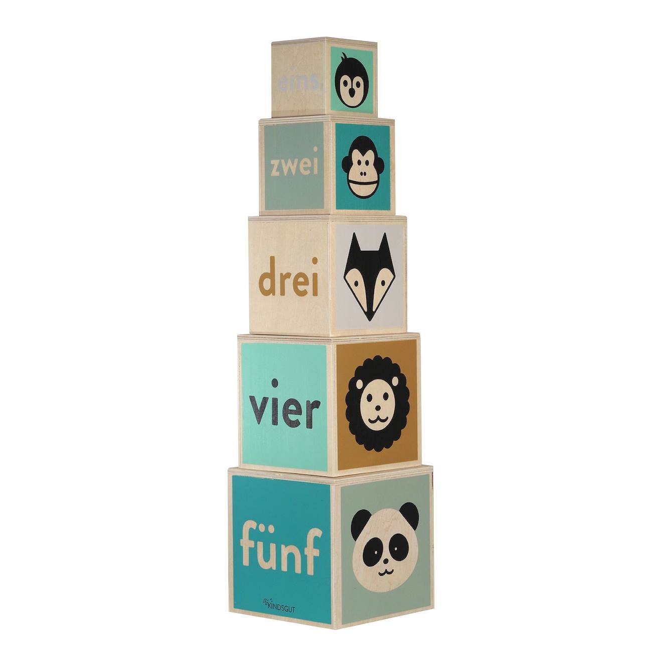 Cubes Gigognes Animaux Et Chiffres En Bois Beige