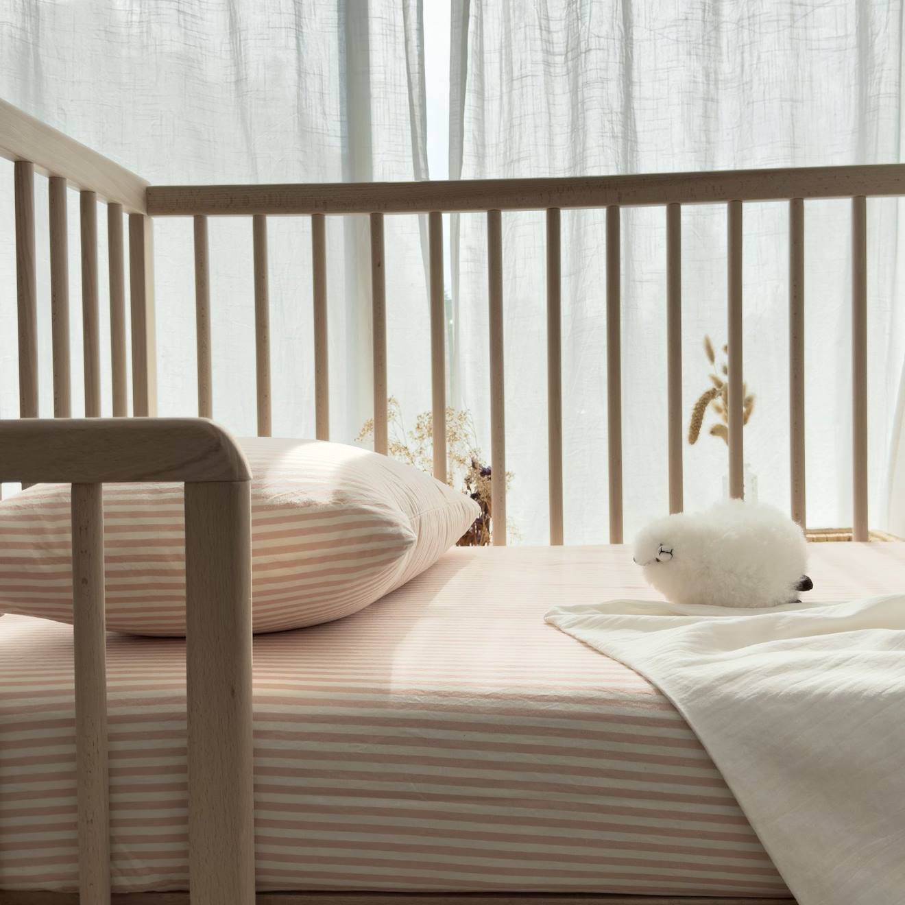 Drap Housse Bébé Percale De Coton Bio Rayé Rayé Peach