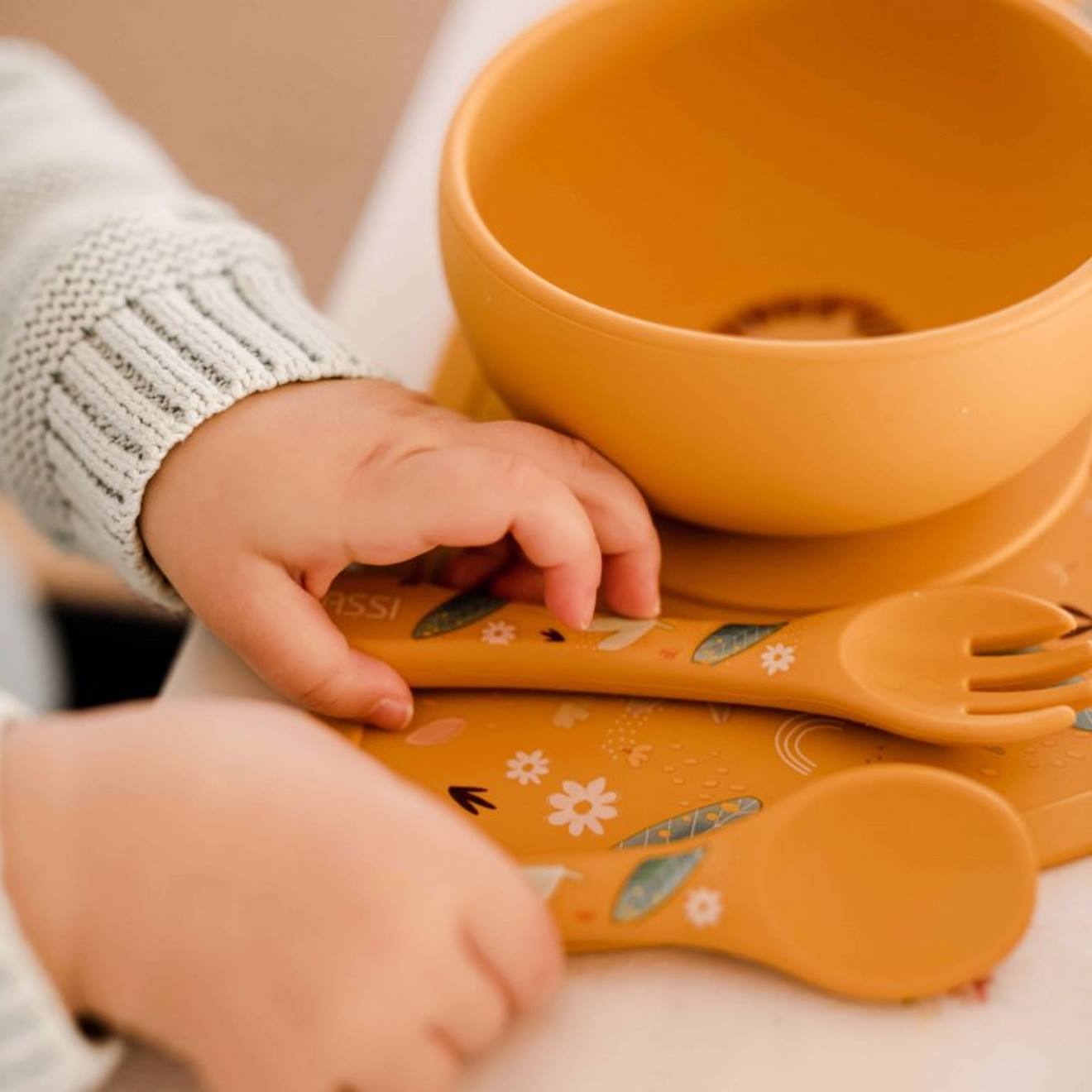 Set Fourchette Et Cuillère En Silicone Animaux Orange (Sassi) - Image 1