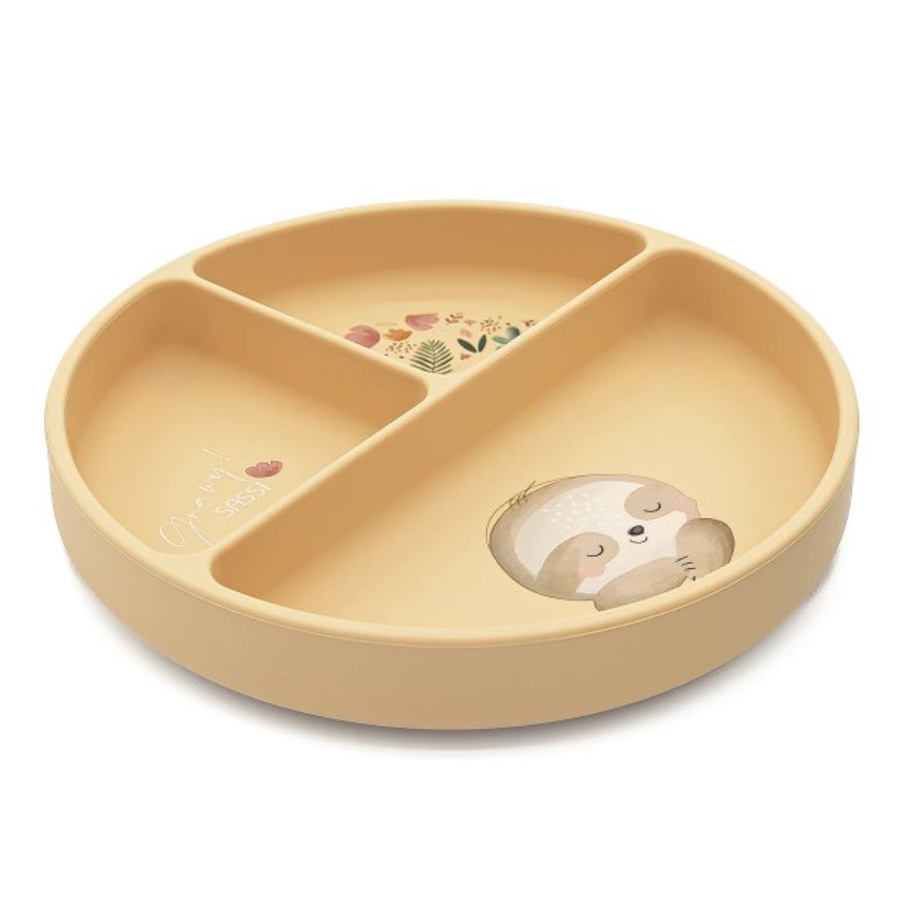 Assiette Compartimentée En Silicone Avec Ventouse Animaux Beige (Sassi) - Image 1