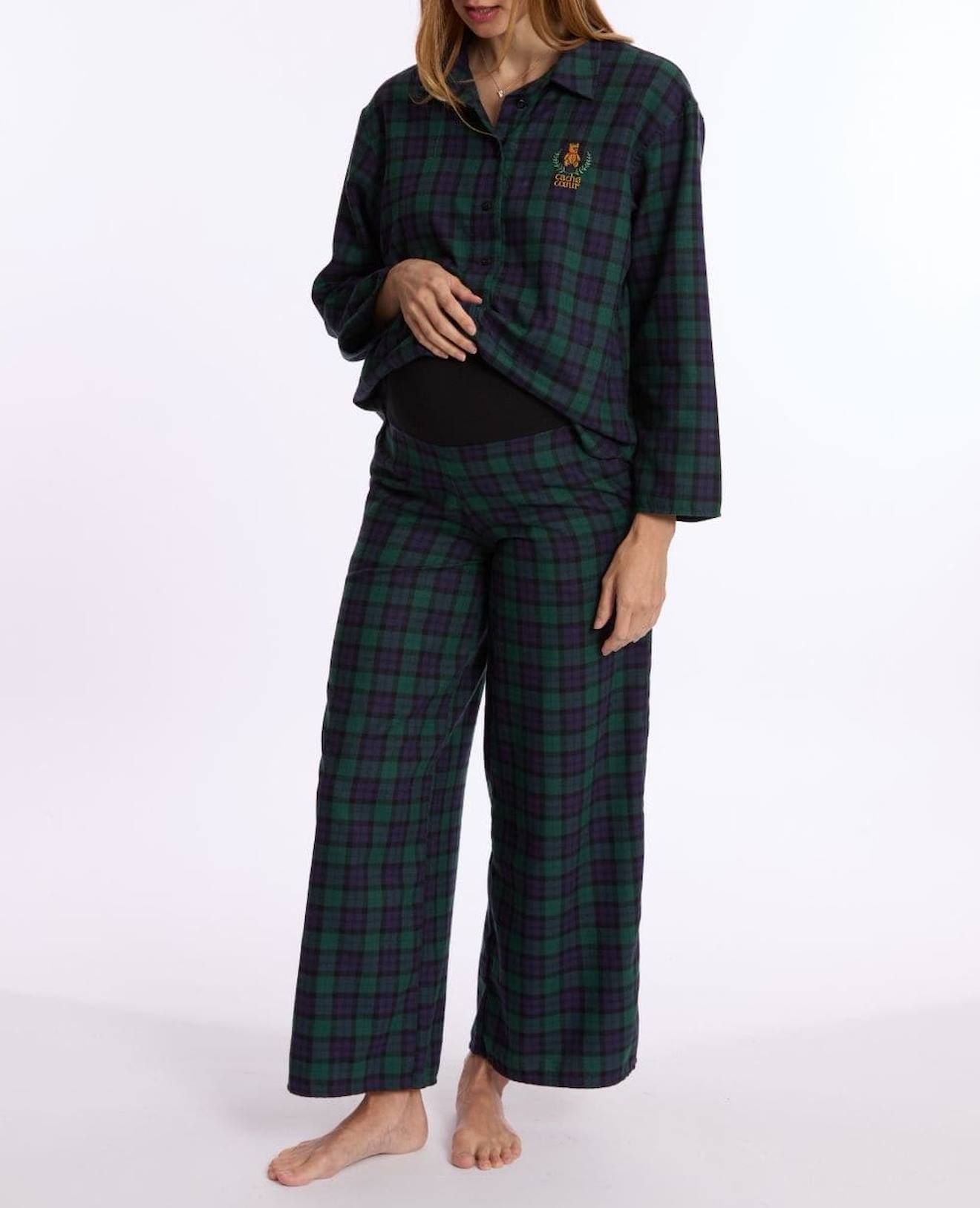 Pyjama De Grossesse Et D'allaitement Teddy Vert (Cache Coeur) - Image 1
