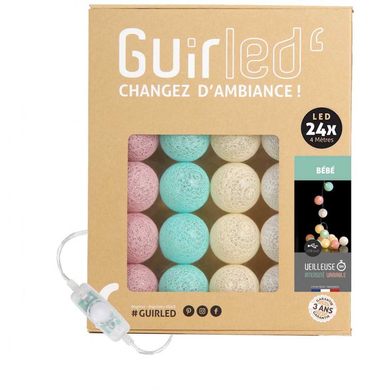 Guirlande Boule Lumineuse Led Usb Veilleuse 2h Bébé