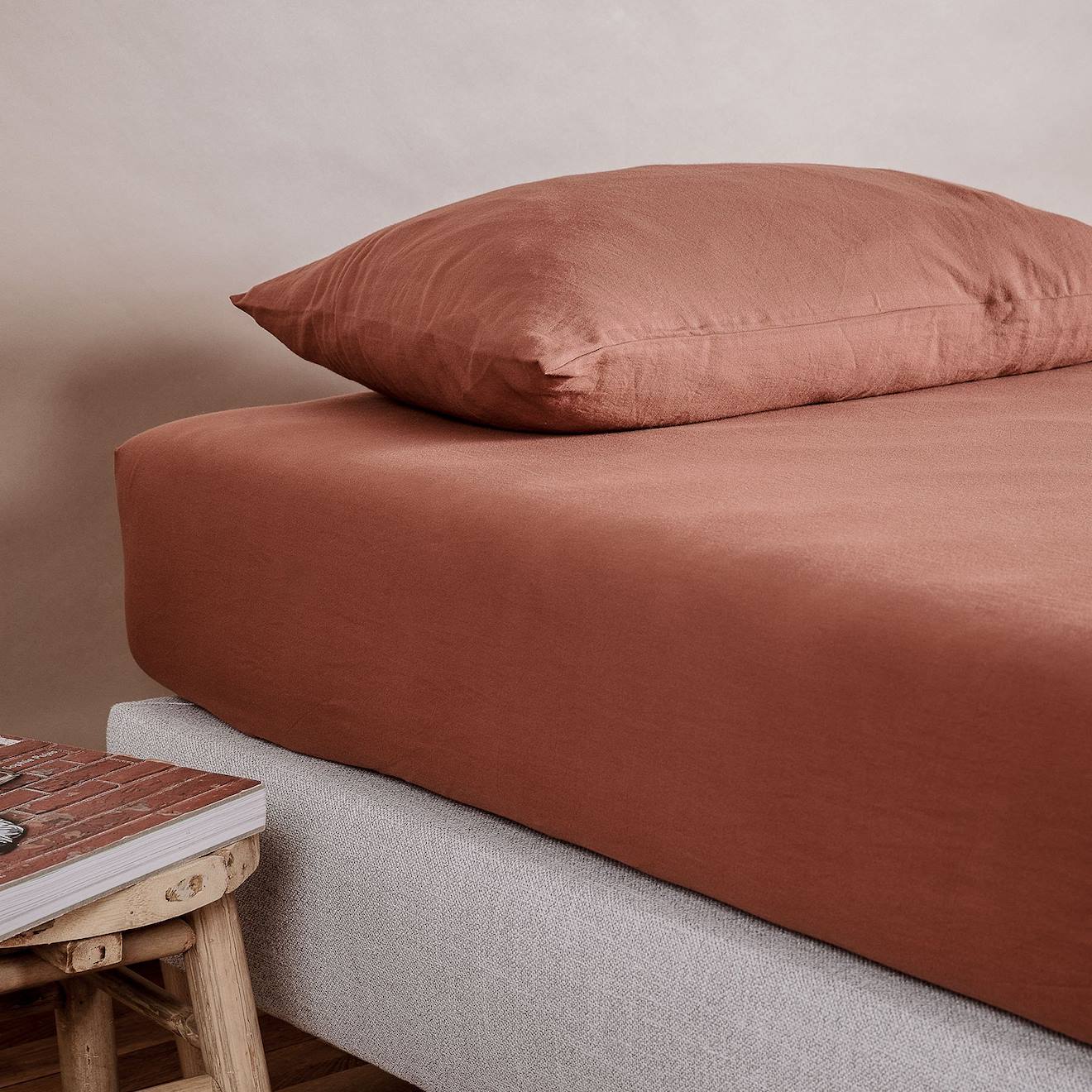 Drap Housse 1 Personne Pur Coton Bio Terracotta