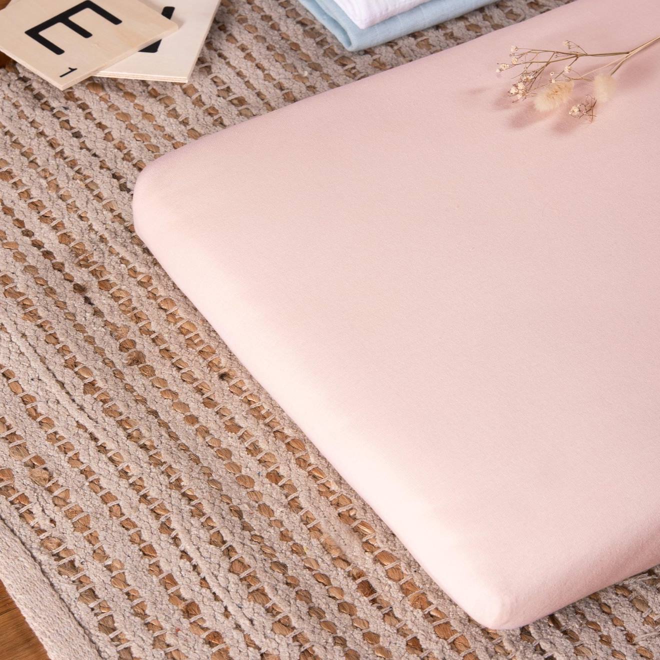 Drap Housse Coton Bio Jersey- Berceau Rose Nude