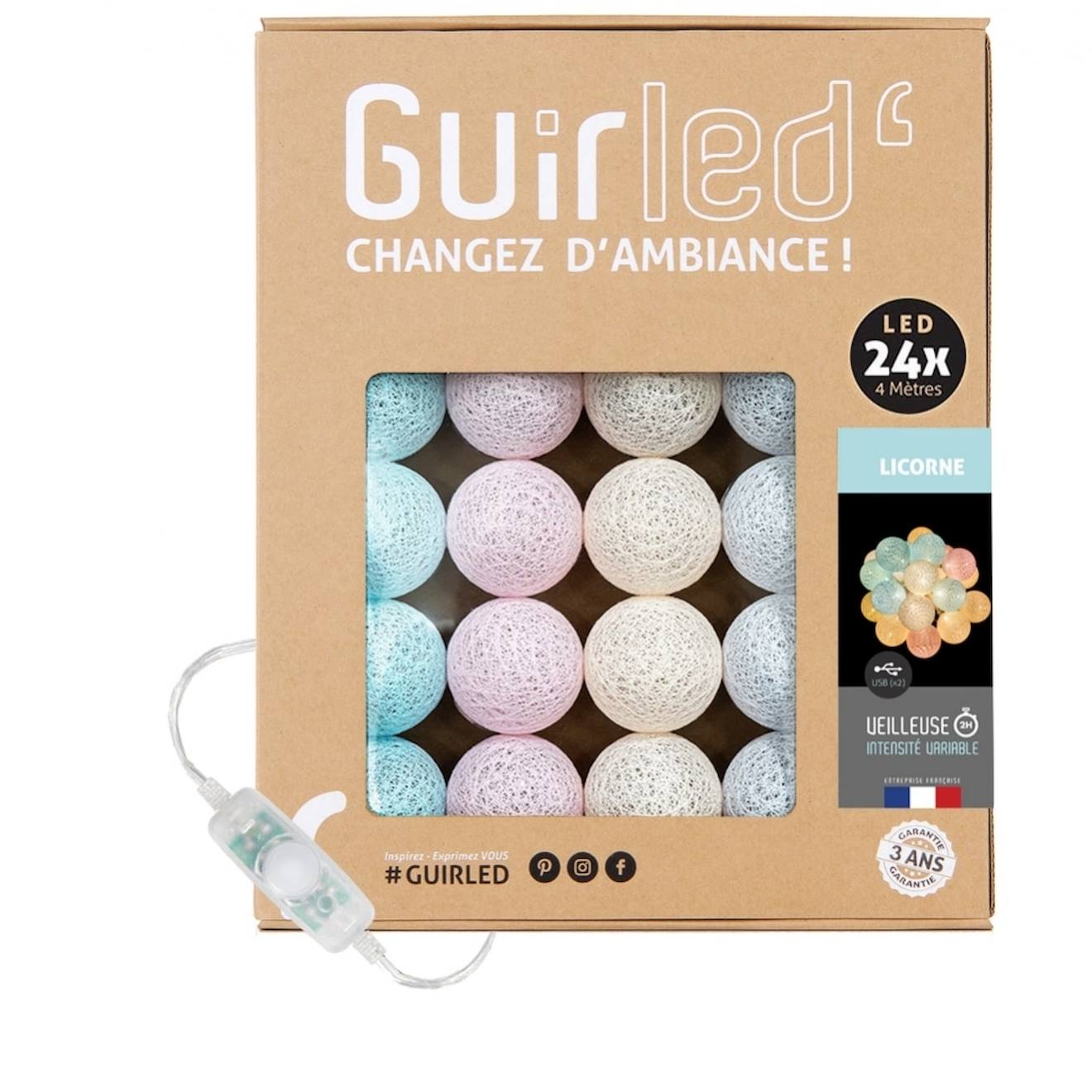 Guirlande Boule Lumineuse Led Usb Veilleuse 2h Licorne