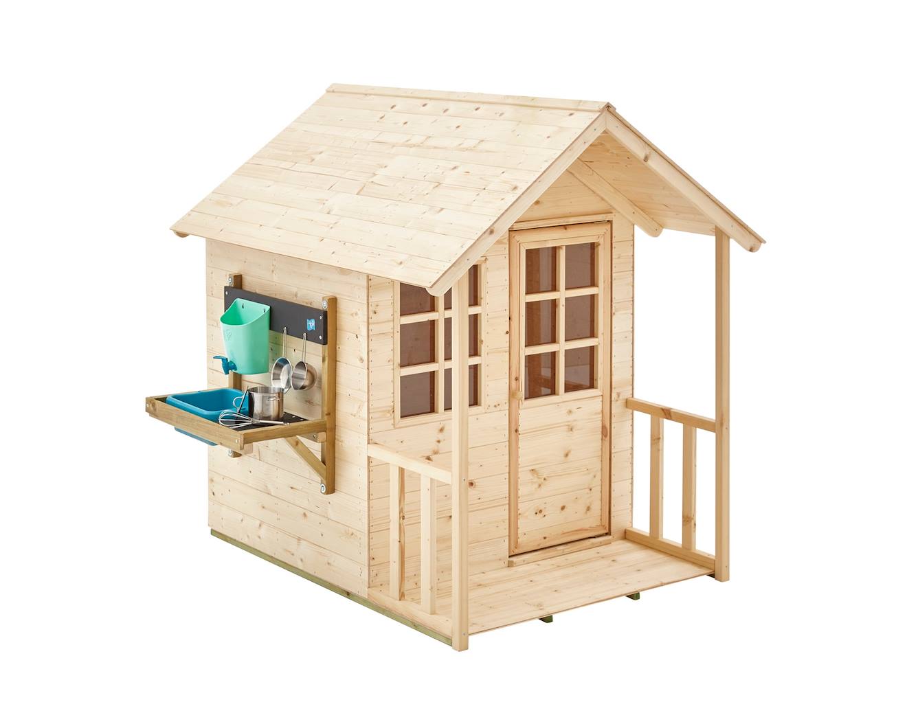 TP Toys - Maisonnette Cabane Enfant Chalet + Cuisine Extérieure Prairie Bois Fsc® Marron - Bleu - Noir
