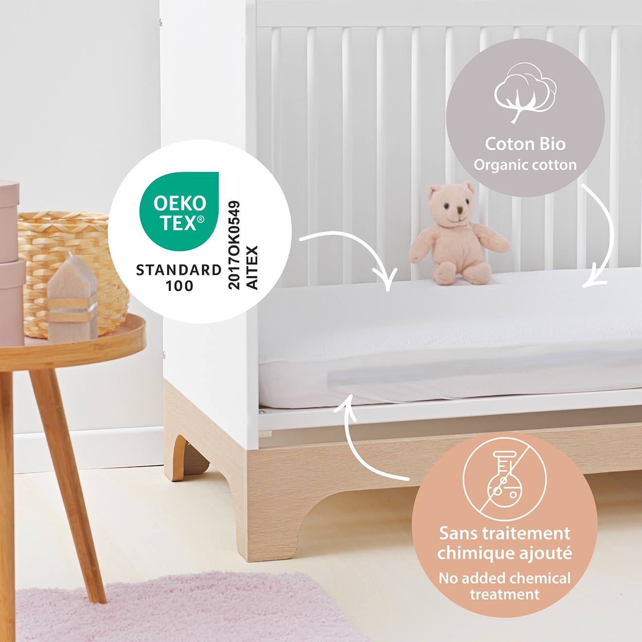 Alèse Bébé Imperméable Bouclette Coton Bio Blanc (Kadolis) - Image 1