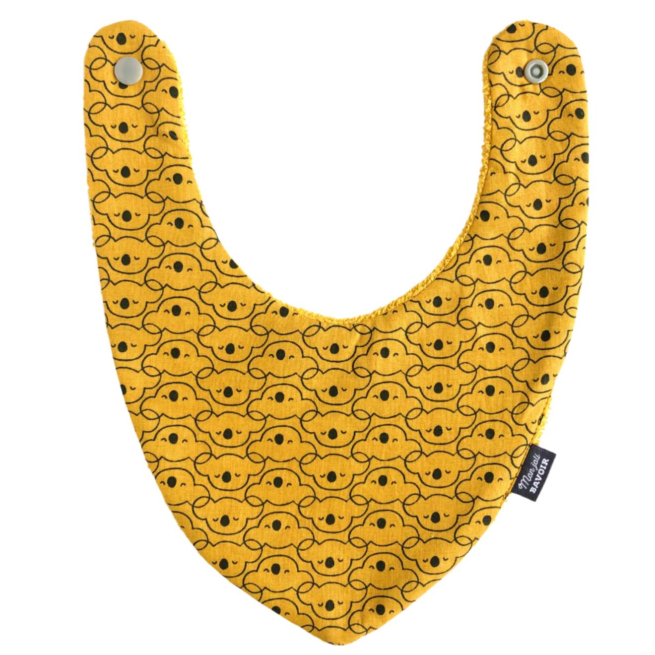 Bavoir Bandana (bleu Imprimé Feuilles) Koala Moutarde