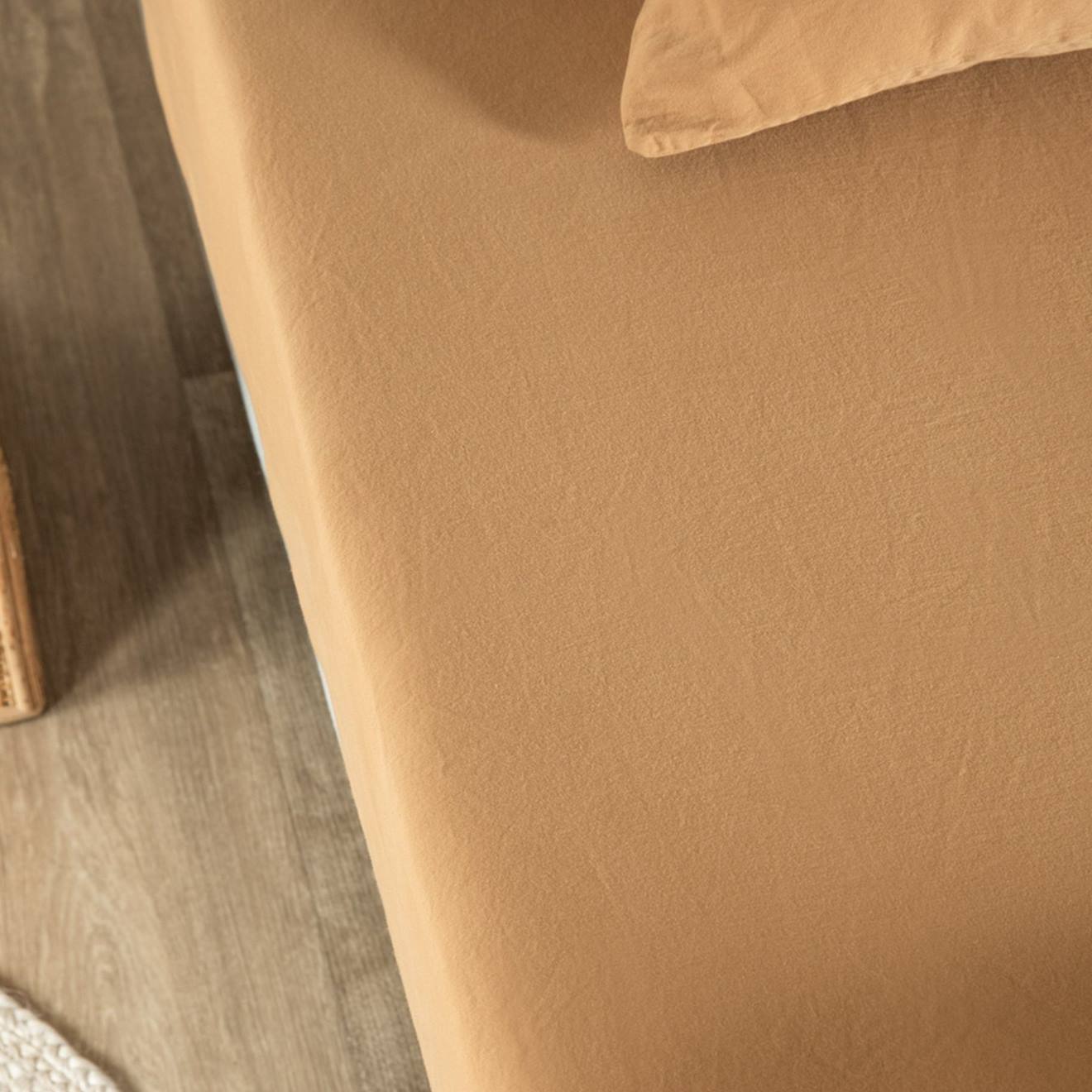 Drap Housse Satin De Coton Bio Lavé 1 Personne Ambre