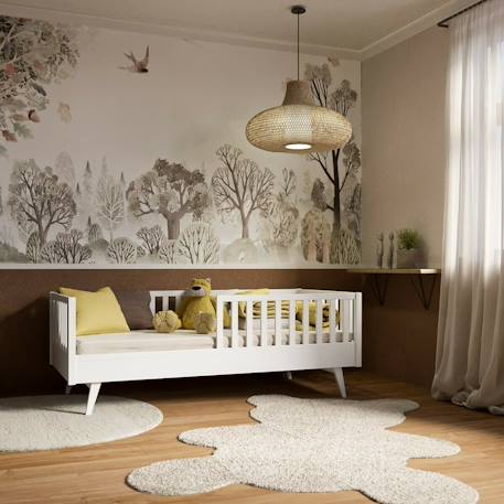 Lit enfant montessori bois massif romeo Blanc+Bois+Noisette 1 - vertbaudet enfant 