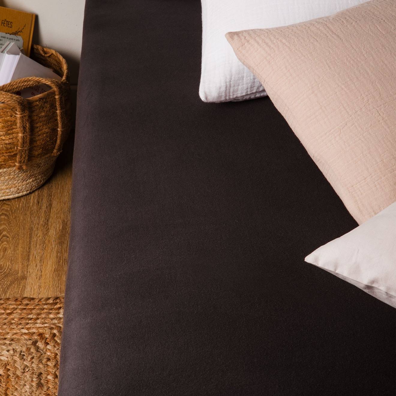Drap Housse Jersey Coton Bio 1 Personne Gris Carbone