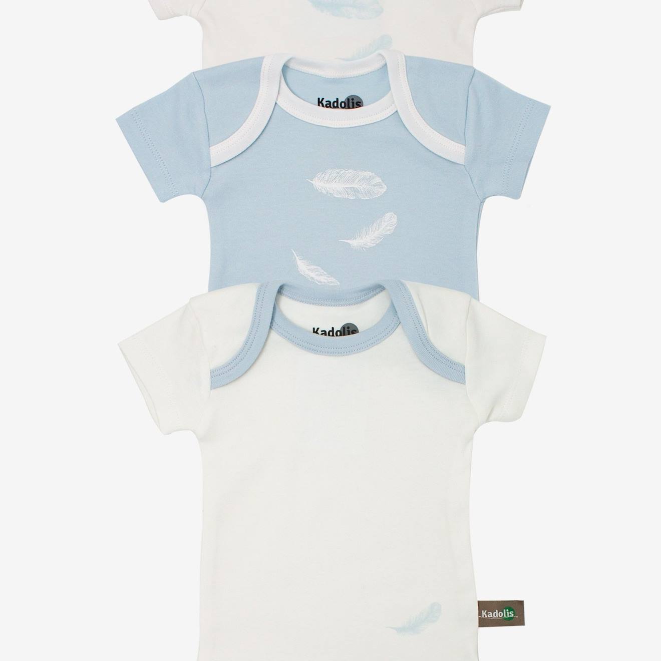 Body Manches Courtes En Coton Bio À Motifs Plumes (lot De 3) Bleu Ciel