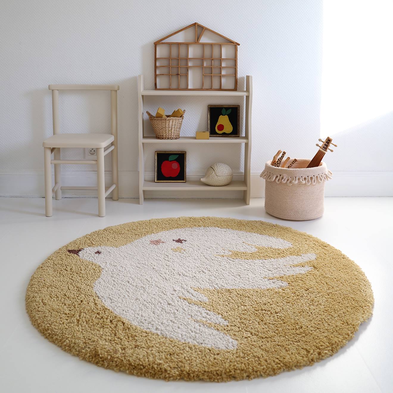 Nattiot - Tapis Chambre Enfant Petit Oiseau Bohemian Bird Miel