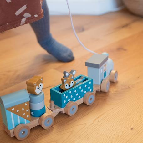 Petit train rayé animaux du zoo Bleu pétrole+Gris foncé 4 - vertbaudet enfant 