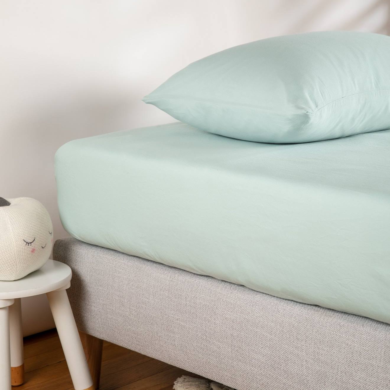 Drap Housse Pur Coton Bio 1 Personne Bleu Céladon