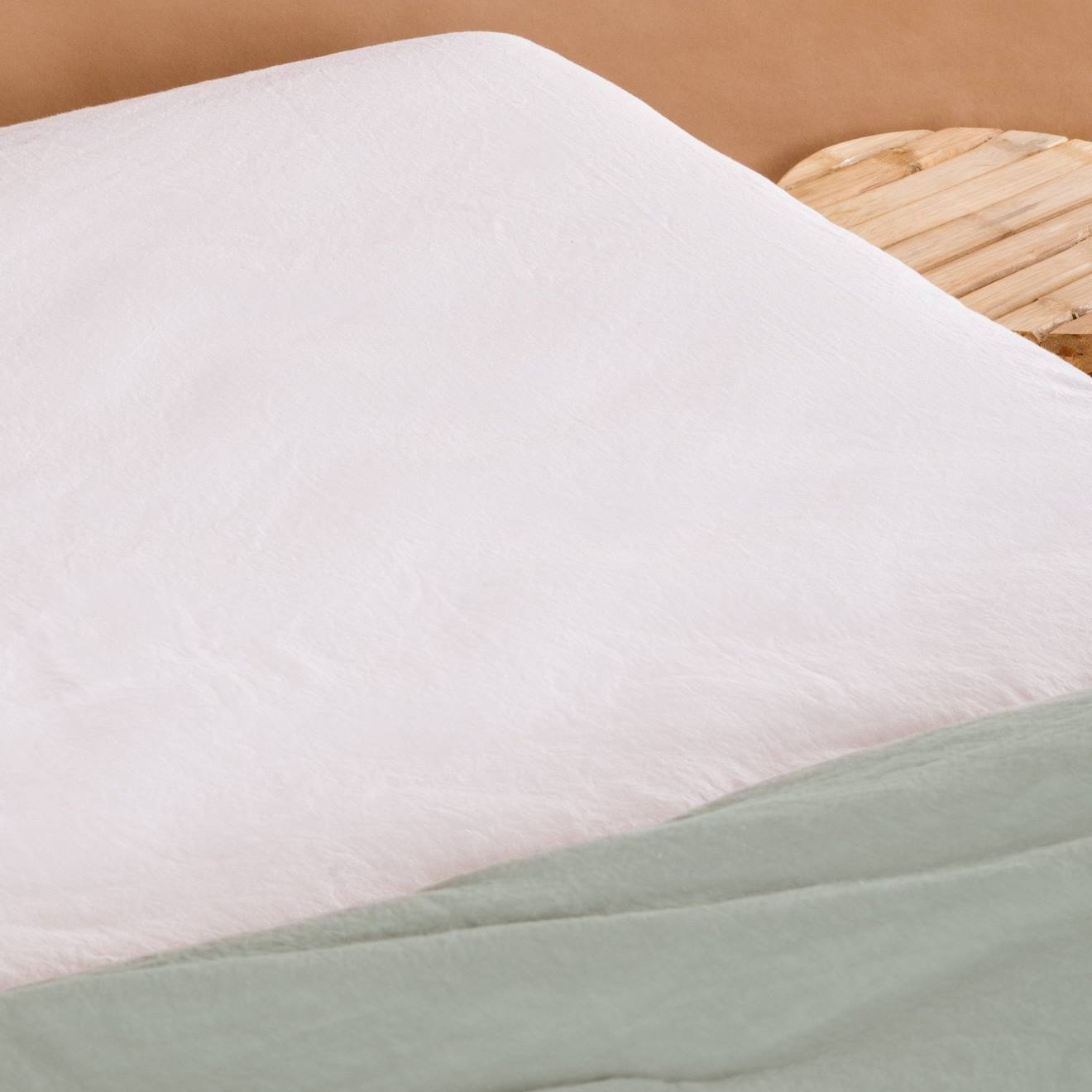 Kadolis - Drap Housse Satin De Coton Bio Lavé 1 Personne Blanc Craie