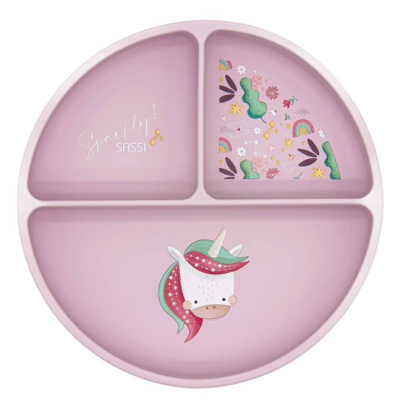 Assiette Compartimentée En Silicone Avec Ventouse Animaux Rose