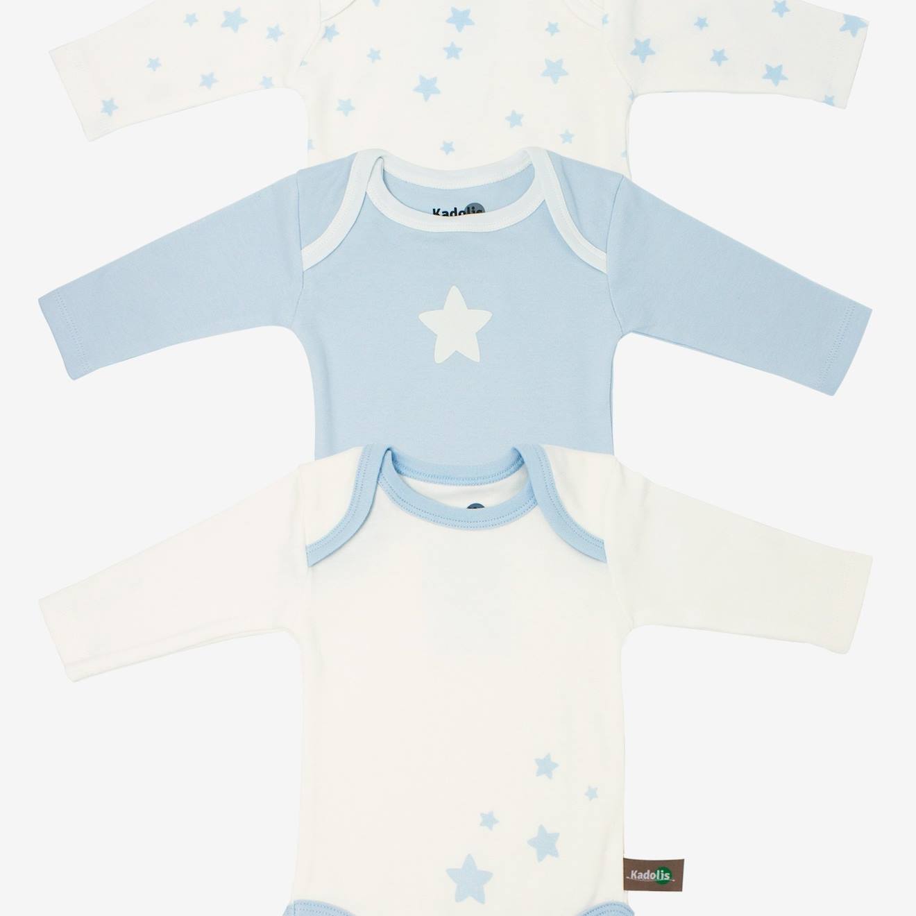 Body Manches Longues En Coton Bio À Motifs Étoiles (lot De 3) Bleu Ciel