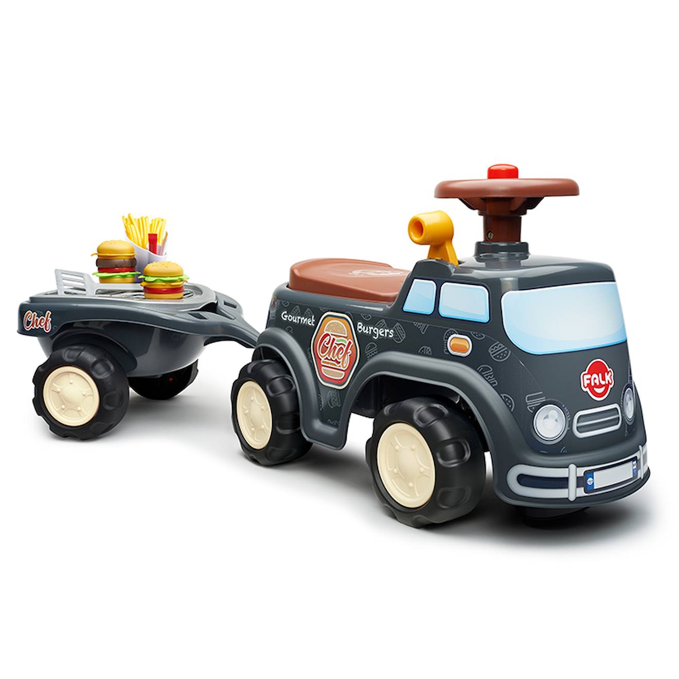 Porteur Chantier Avec Assise Ouvrante Et Volant Directionnel Avec Klaxon, Remorque Et Jeux De Sable Gris Anthracite