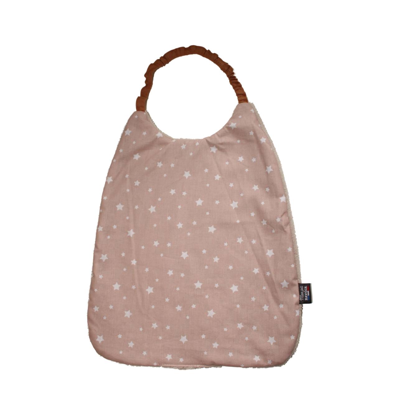 Grand Bavoir Élastiqué (animaux D'hiver Moka) Rose Pâle Étoiles