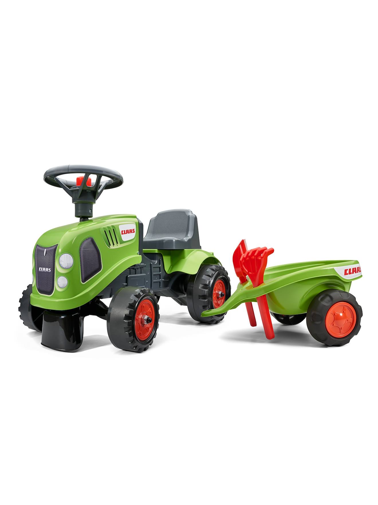Porteur Tracteur Avec Remorque, Pelle Et Râteau Vert Claas
