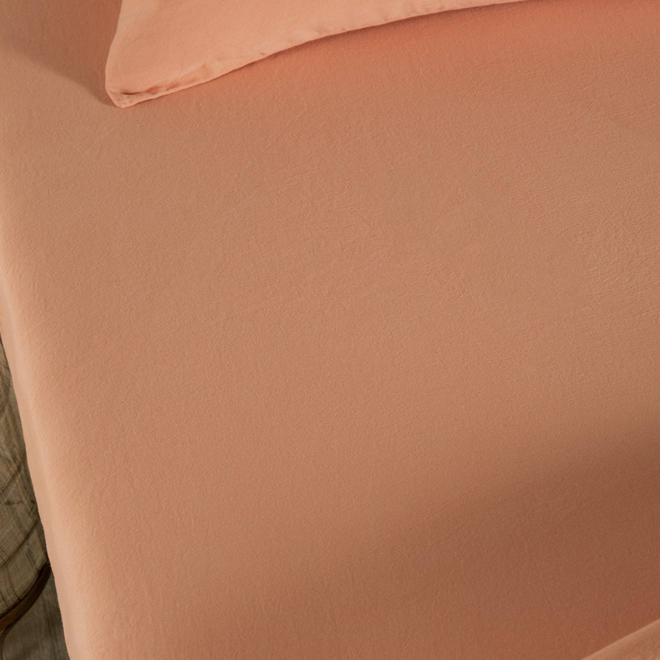 Drap Housse 1 Personne Satin De Coton Bio Lavé Peach