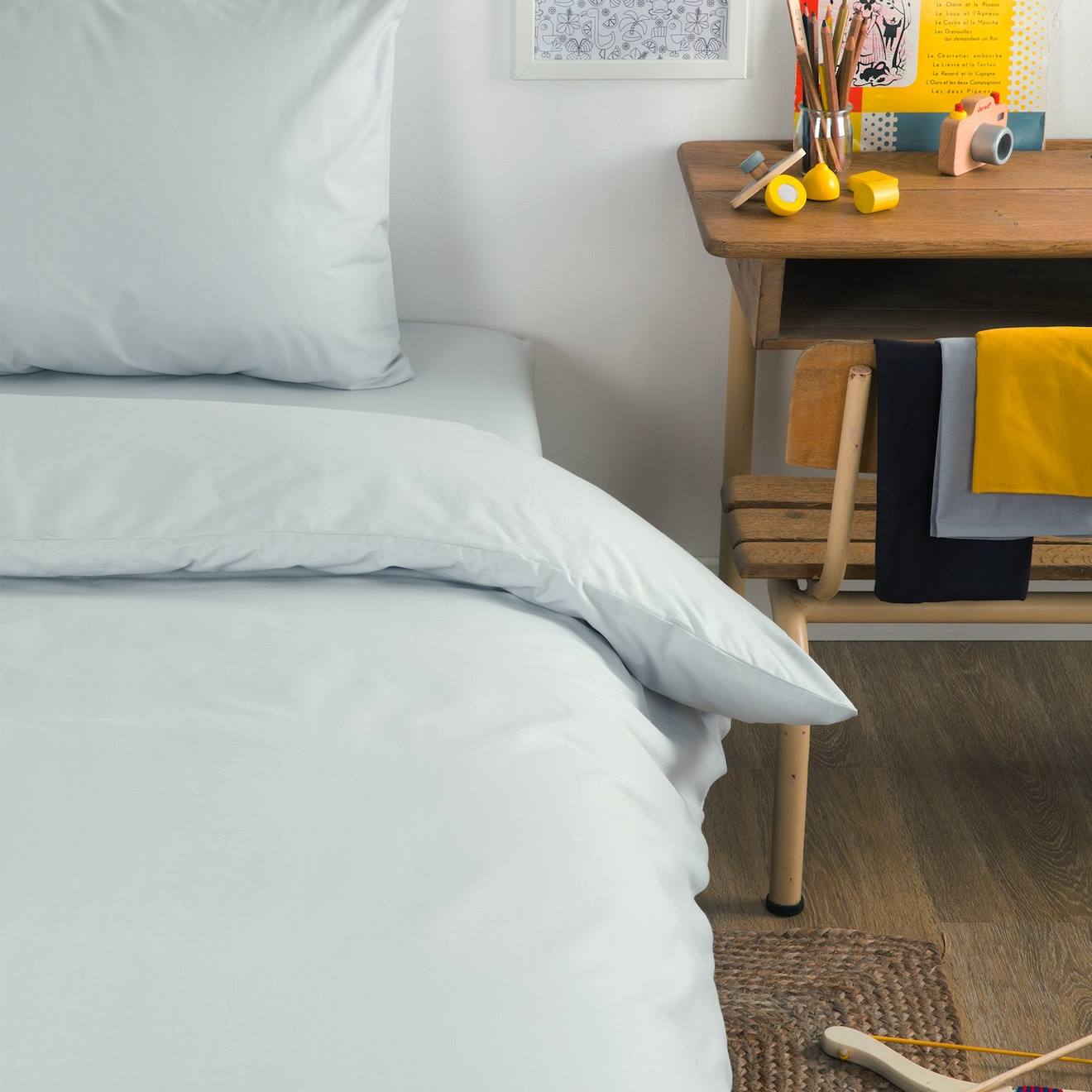 Housse De Couette Unie En Coton Bio Pour Lit 1 Personne Gris Perle