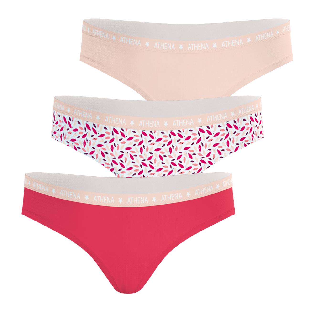 Lot De 3 Slips Ecopack Rose-floral-rose Poudré