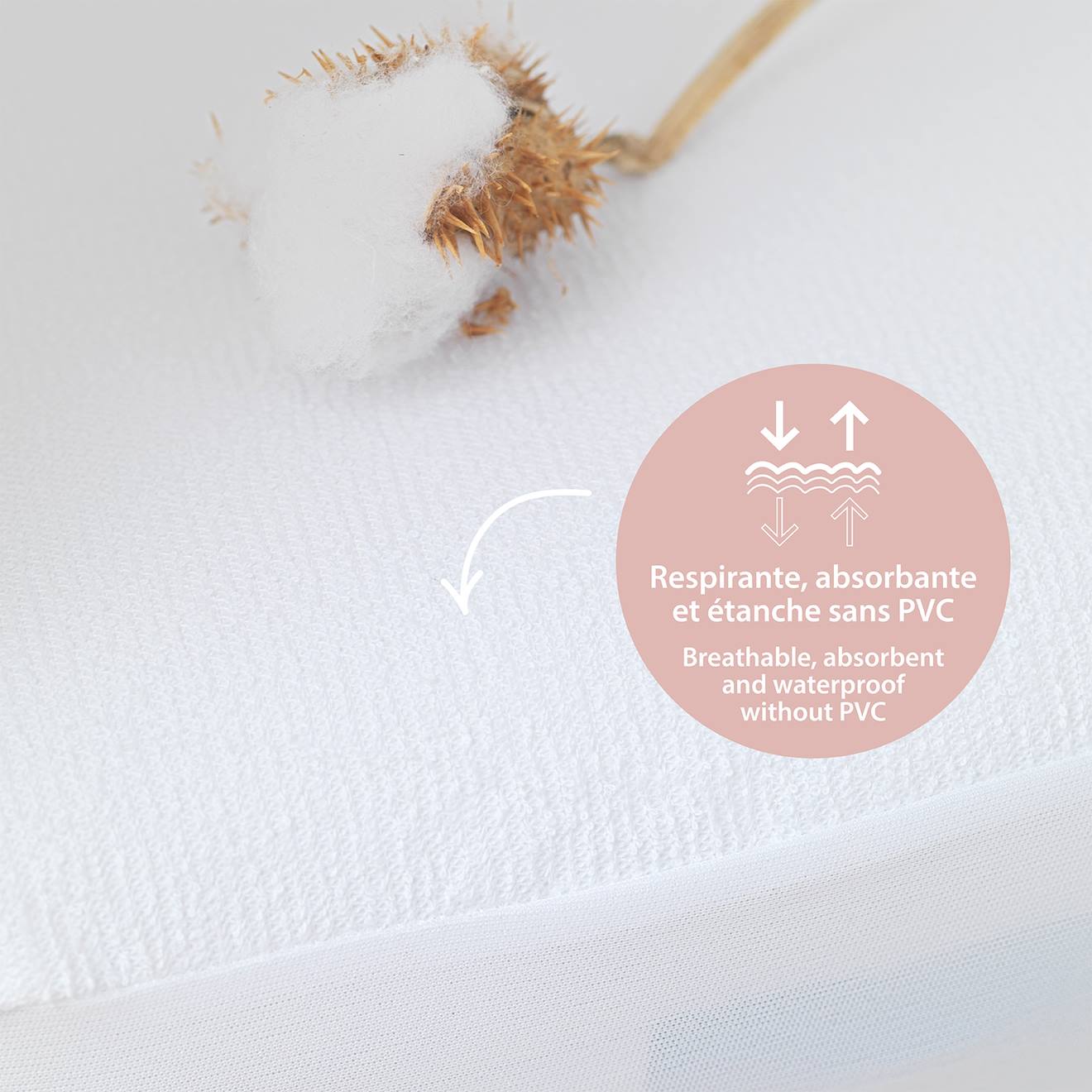 Alèse Bébé Imperméable Bouclette Coton Bio Blanc (Kadolis) - Image 2