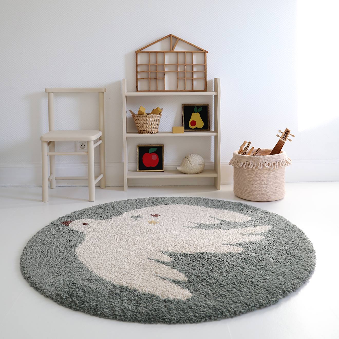 Nattiot - Tapis Chambre Enfant Petit Oiseau Bohemian Bird Aqua