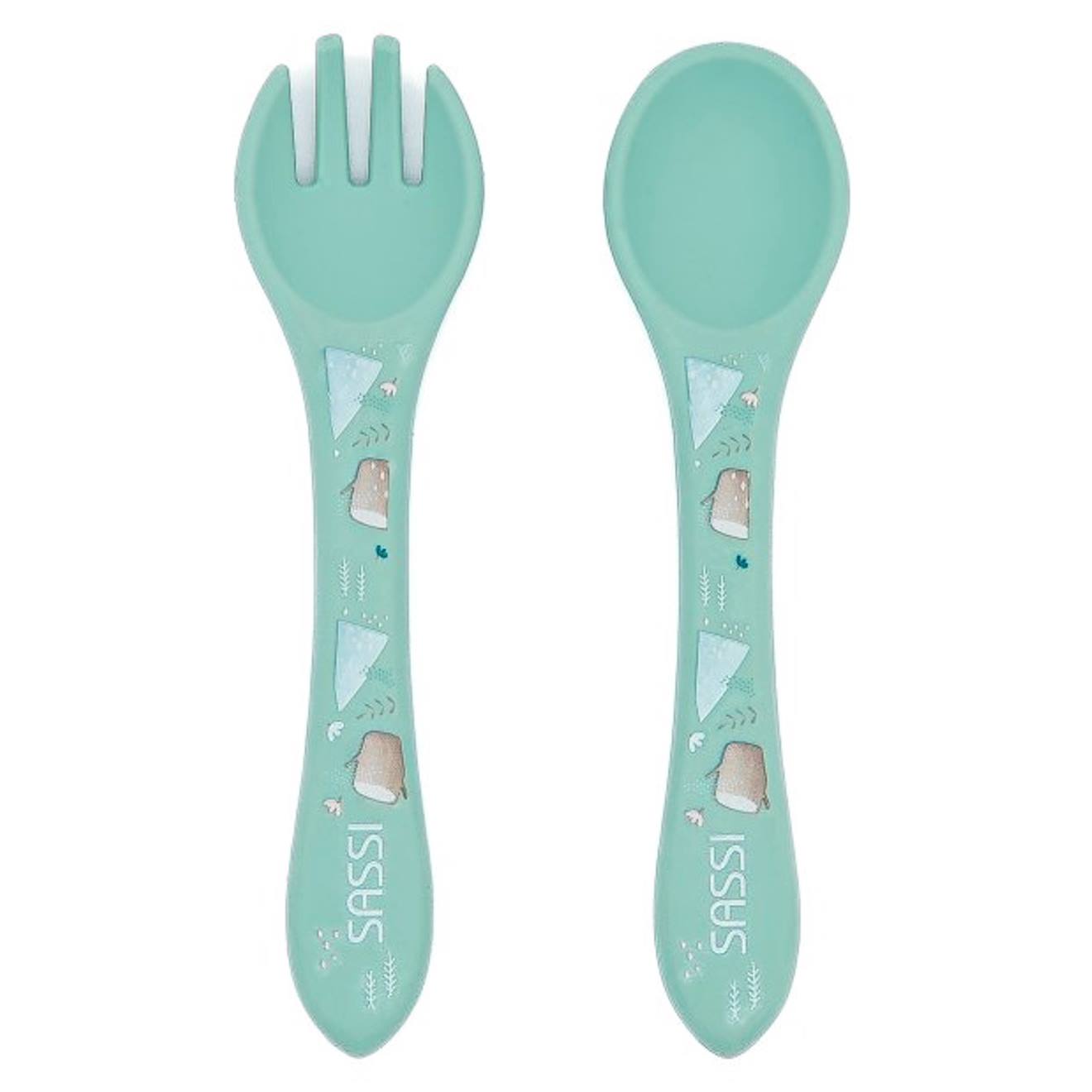 Set Fourchette Et Cuillère En Silicone Animaux Menthe