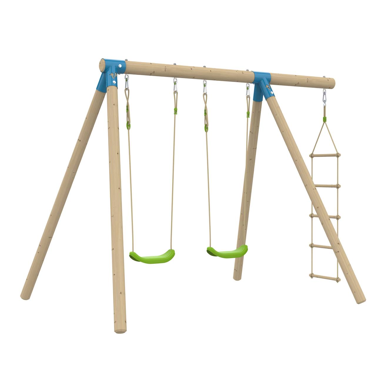Portique 2 Balançoires Amandier Bois H190cm Marron - Bleu - Vert