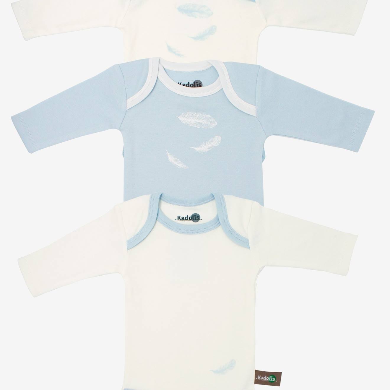 Body Manches Longues En Coton Bio À Motifs Plumes (lot De 3) Bleu Ciel