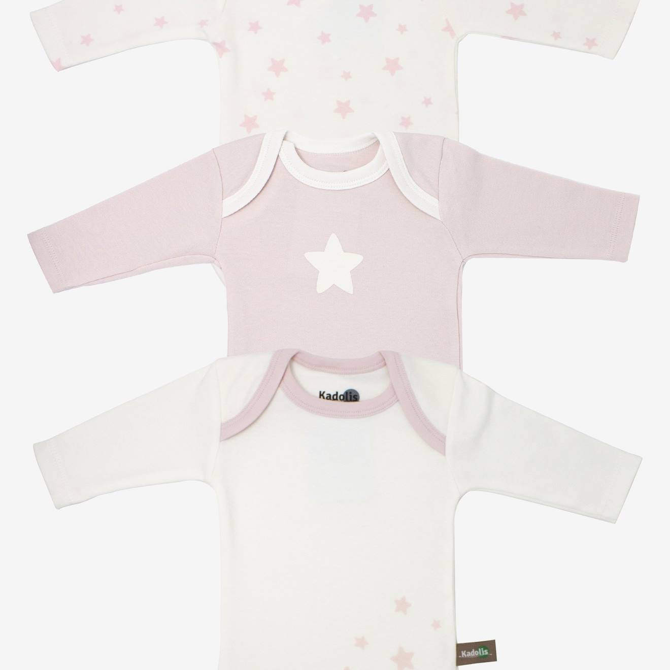 Body Manches Longues En Coton Bio À Motifs Étoiles (lot De 3) Rose Pâle