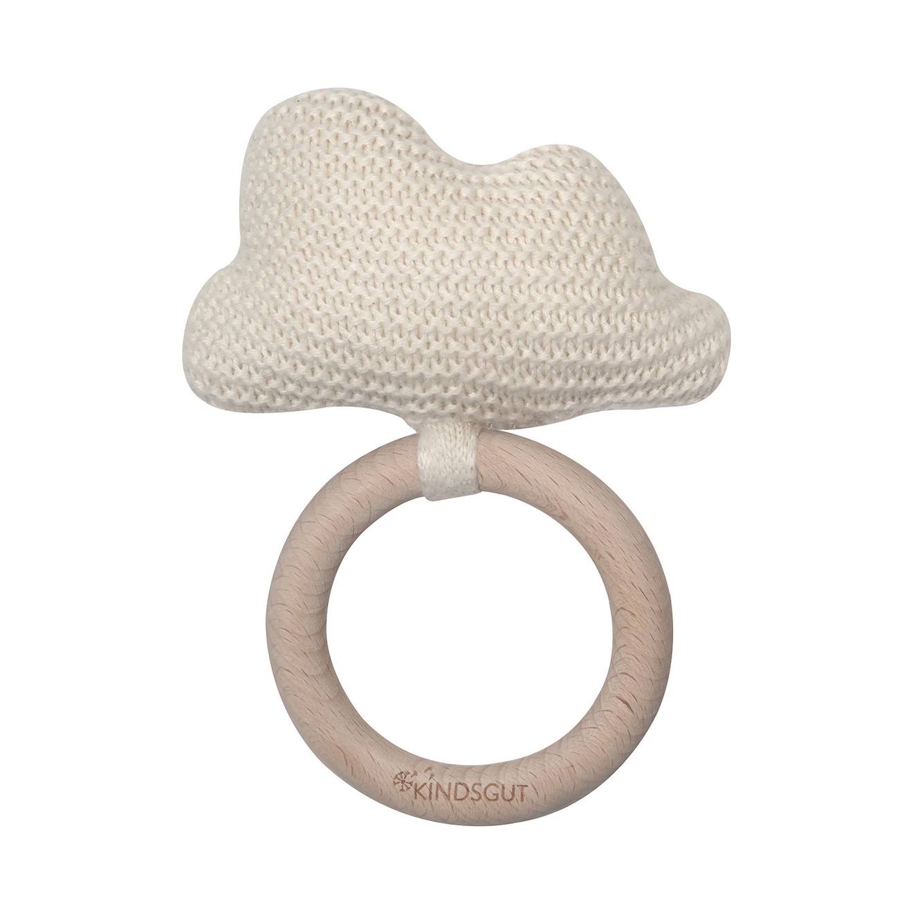 Kindsgut - Hochet Crocheté Anneau En Bois Nuage Crème