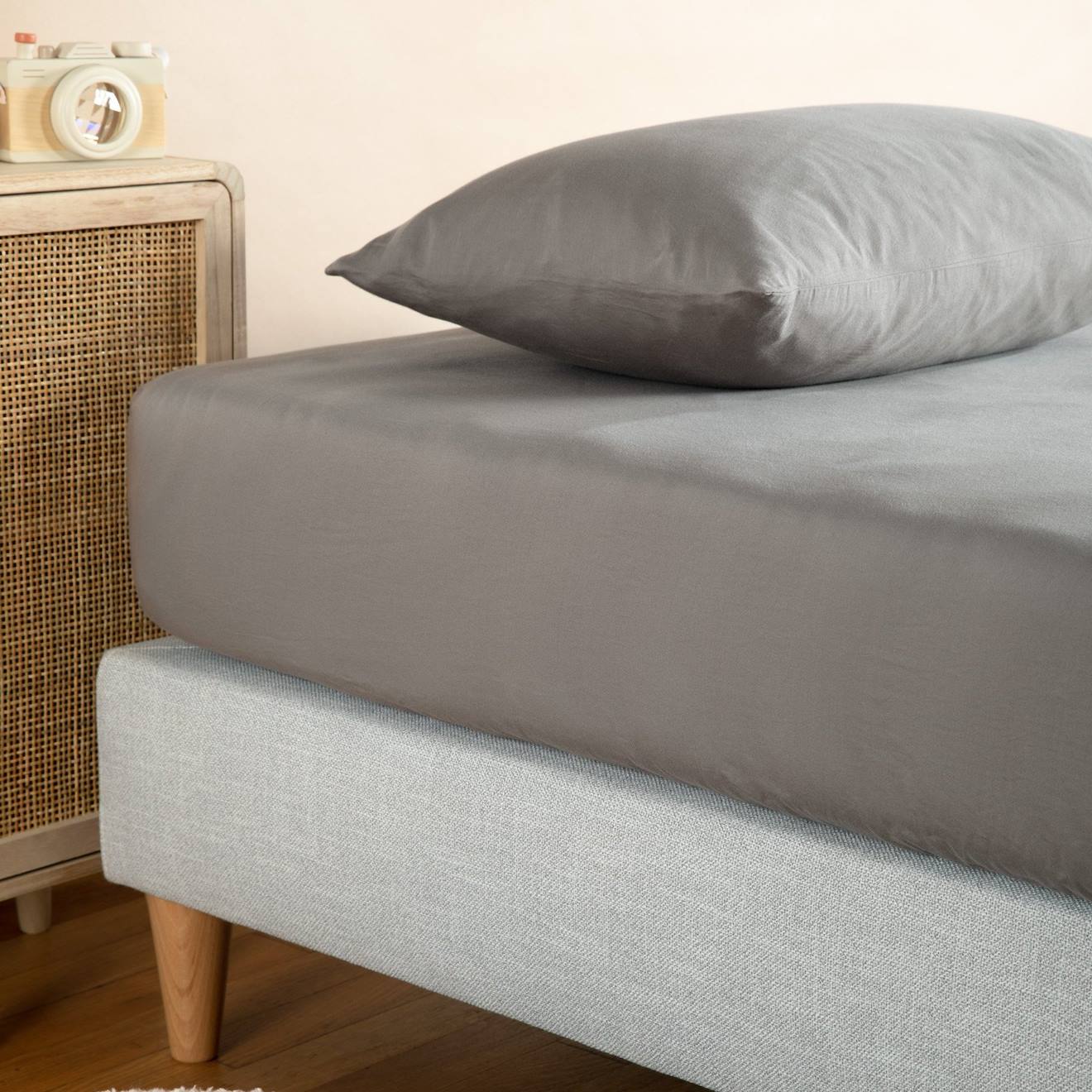 Drap Housse Pur Coton Bio 1 Personne Gris Tourterelle