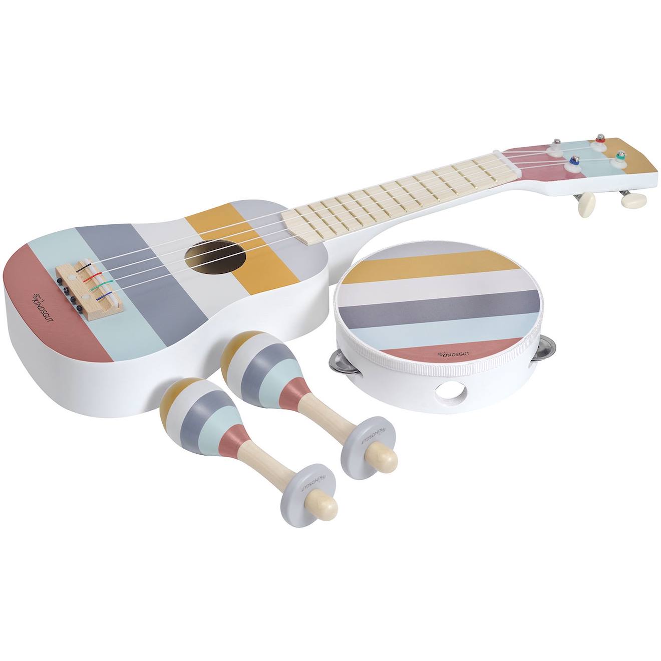 Kindsgut - Set De 3 Instruments De Musique Pour Enfant Avec Guitare, Tambourin Et Maracas Rayures Rayures