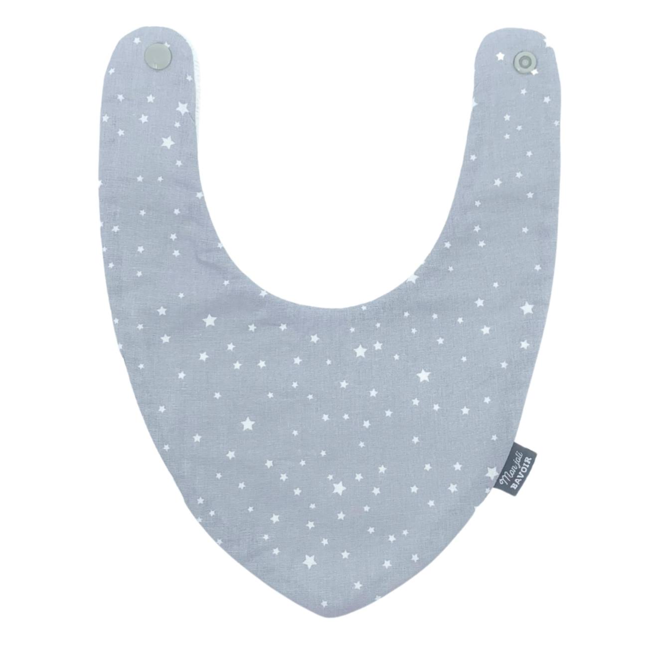 Bavoir Bandana (bleu Imprimé Feuilles) Gris Étoiles