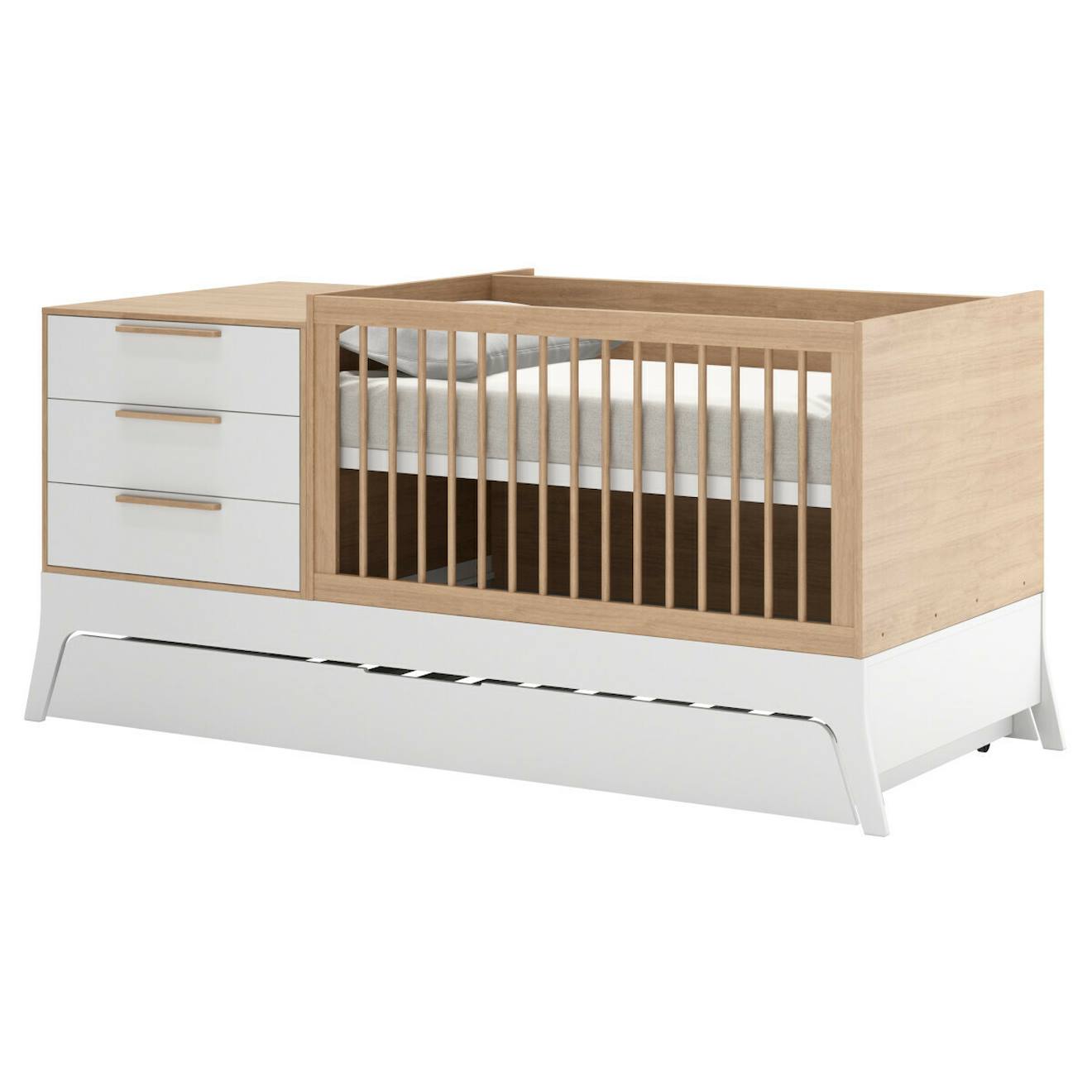 Pack Lit Bébé Combiné Et Évolutif Avec Matelas Charlie Blanc Et Bois